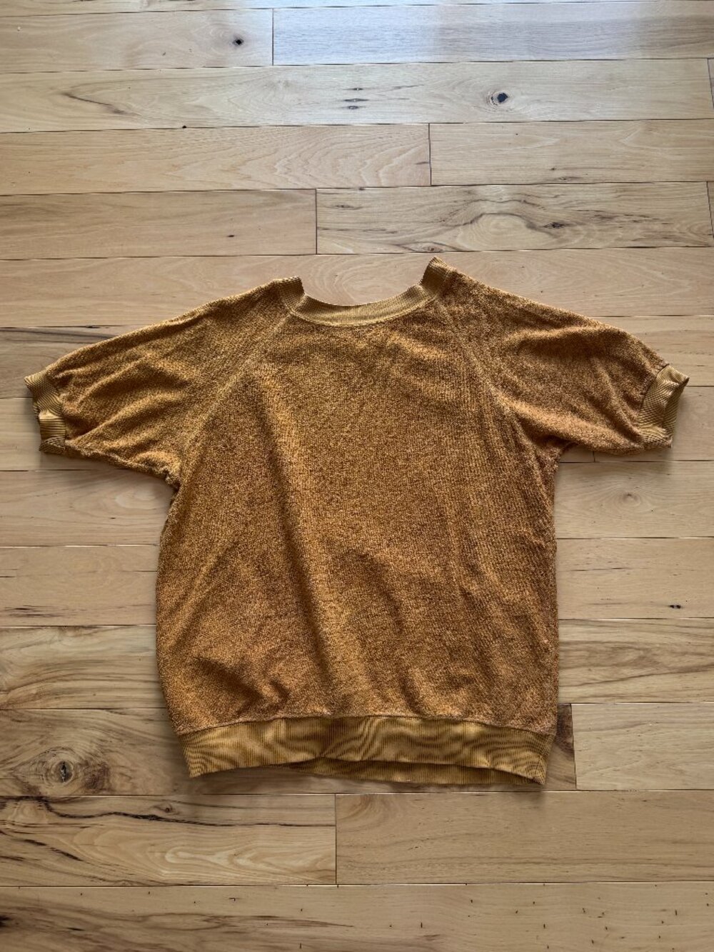 Short Sleeve Raglan Sherpa Terry Sweatshirt Unisex Sweater Mustard Yellow M